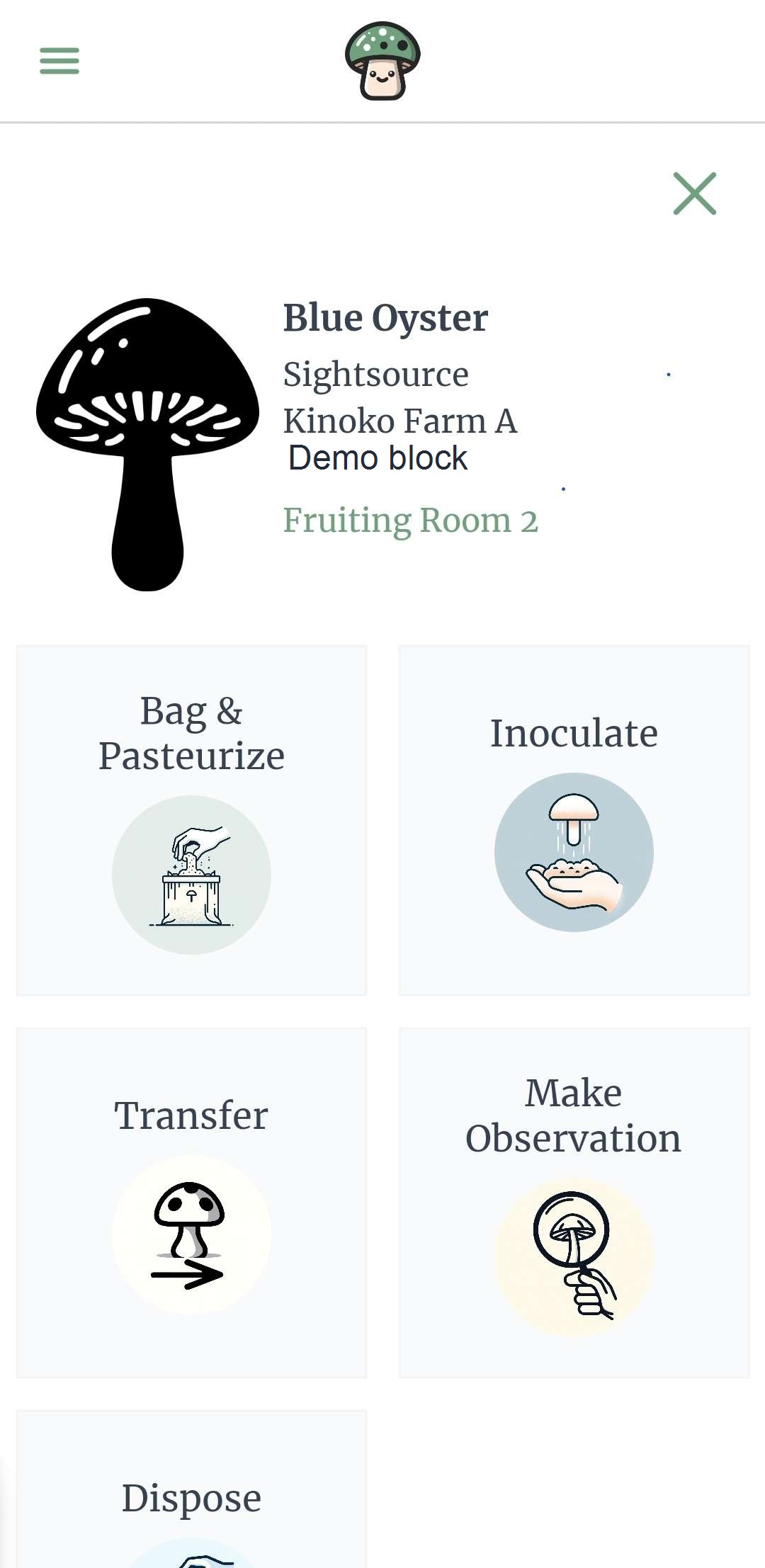 Kinoko mobile block management screen